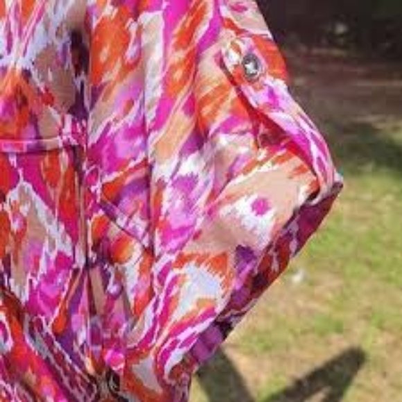 New Directions Petite Medium Pattern Dress NWT Orange and Pink - Picture 6 of 16